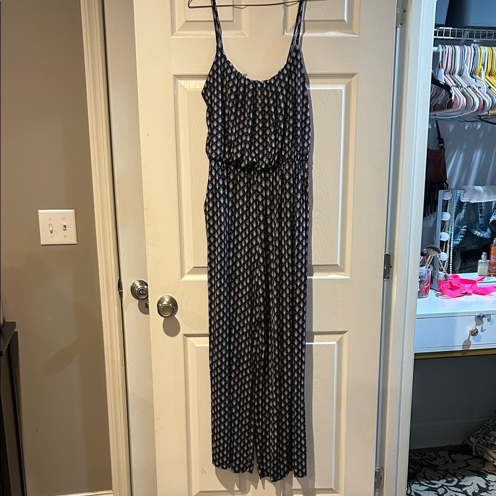 Kaileigh Navy and White Patterned Jumpsuit